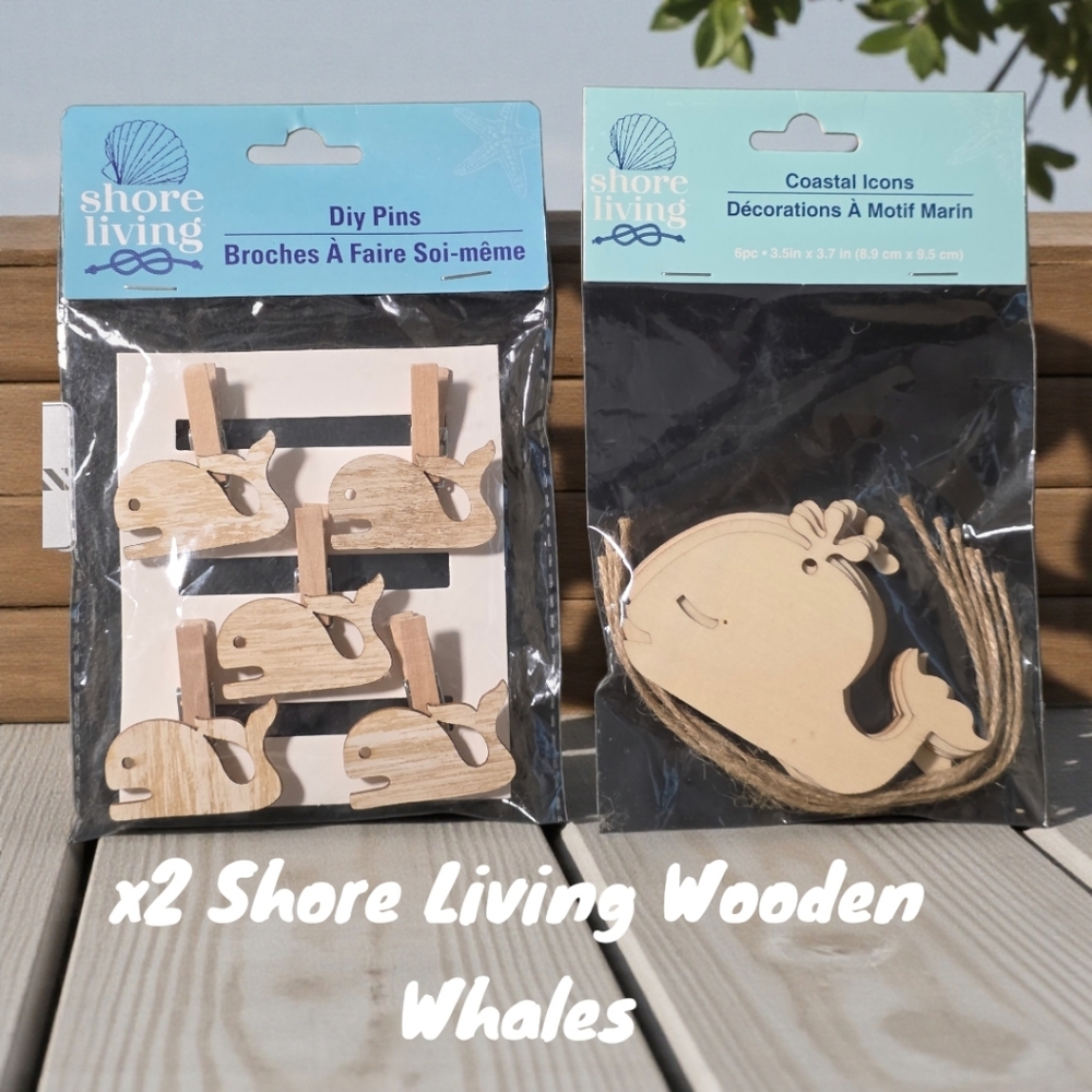 x2 New Shore Living Beach Decor Coastal DIY Wooden Paintable (Whale)
